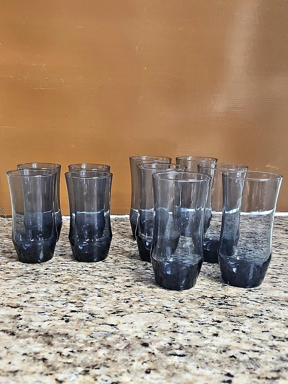 Vintage Libbey Apollo Smokey Gray Glass Tumbler tall weighted base Set of 10